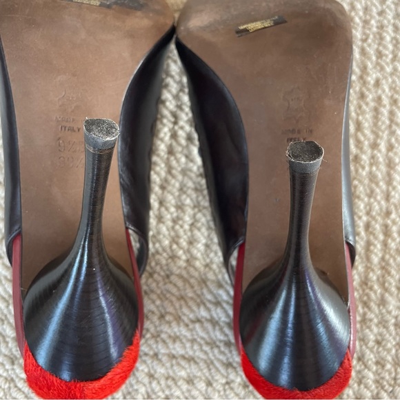 BCBGMaxAzria Brown Leather Heels with Burnt Orange Fur - Picture 12 of 13